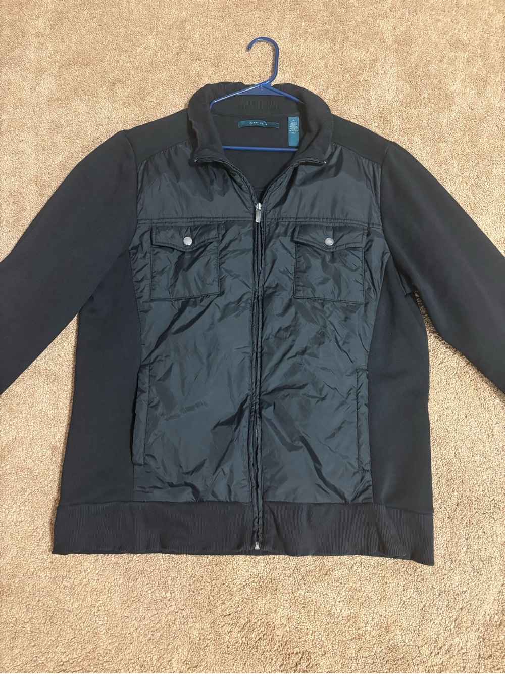 Perry Ellis Black Hybrid Quilted Front Sweater/Jacket